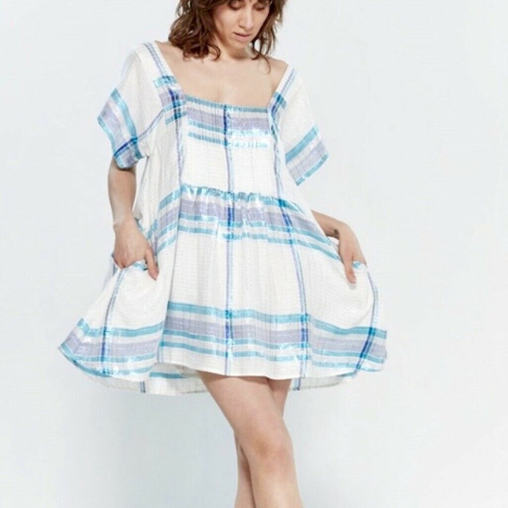 Free People Mini Dress Metallic Plaid DI